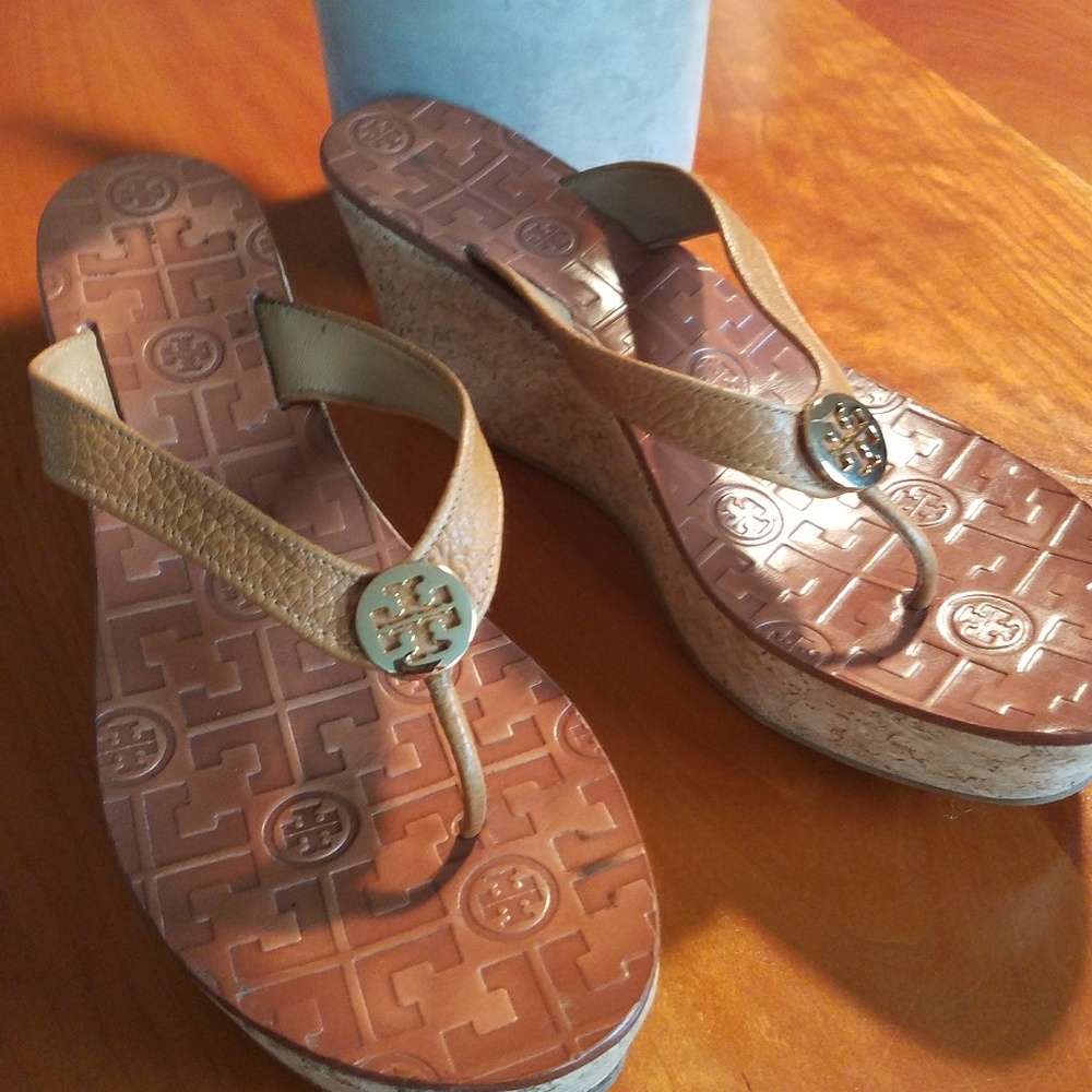 Tory Burch tan leather Thora wedge